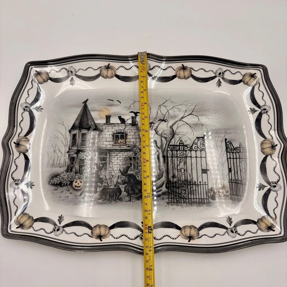 Halloween Haunted House Witches Skulls Large Serving Melamine Platter 18in